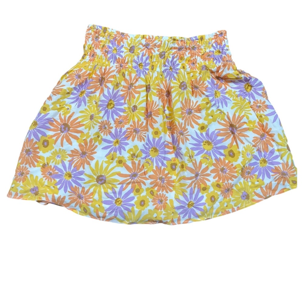 L*Space Jax Skirt Floral Smocked Waist Mini Beach Cover Up Yellow Purple L NWT